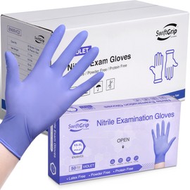 SwiftGrip Disposable Nitrile Exam Gloves, 3-mil, XS, Case of 1000, Violet Nitrile Gloves Disposable Latex Free for Medical, Cleaning, Cooking & Esthetician, Food-Safe, Powder-Free, Non-Sterile, Purple