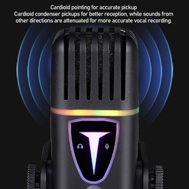 Gaming Microphone Clear Sound USB Computer Condenser Mic with Customizable Lighting Effects, Dynamic Recording Live Mic, Ambience Light Stand Rotate Gain Key