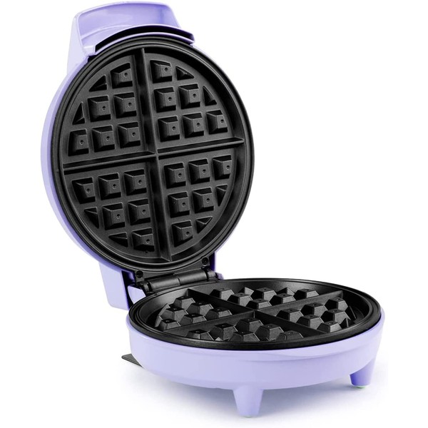 Holstein Housewares Waffle Maker with Non-Stick Coating, Lavender/Stainless Steel - Delicious Waffles in Minutes for Everyday Meals, 7-INCH