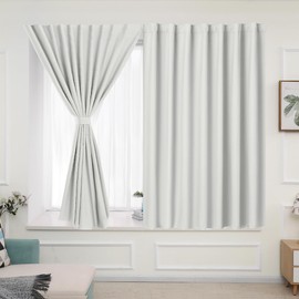 Muamar Stick Curtains Without Rods,Easy Install for Window,Blackout Curtain Panels for Bedroom, Wide Uses for Kitchen/Cabinet/Wardrobe/Laundry Room 2 Panels, White 42" W X 36" L