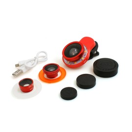 System-S 4 in 1 Universal Clip Lens Wide Angle Macro Fish Eye Super Wide Angle Lens With LED Light For Smartphone Tablet PC in Red