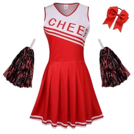 maxToonrain Cheerleader Costume for Girls Sports 3Pcs Set V Neck Print Cheerleading Uniform Outfit 6-7Y