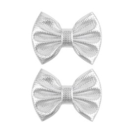 YanJie Glitter silver Hair Bow for Girls Metallic Bows Toddler Teen Kids Hair Accessories Shiny Sequin Pigtail Bows for Christmas New Year Gift
