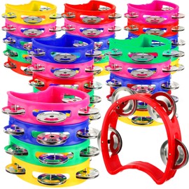 30 Pack Plastic Percussion Tambourine for Kids Noise Makers 4 Bells Colored Handheld Tambourines Musical Rhythm Instrument for Church Christian Kindergarten Operation Christmas School Party Concert