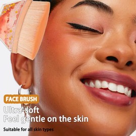 Flawless Foundation Makeup Brush, Flat Top Kabuki Face Brush, Self Tanning Body Brushes with Portable Travel Case, for Liquid Cream Powder, Large Head Quick Makeup High-Density, Dynamic Glitter Orange