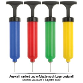 com-four® 4 x Ball Pump with Valve Tip - Hand Air Pumps in 4 Colours - Bellows for Sports Balls, Footballs, Volleyball, Basketball [Selection Varies] (Pack of 4 - Colourful - 20 cm)