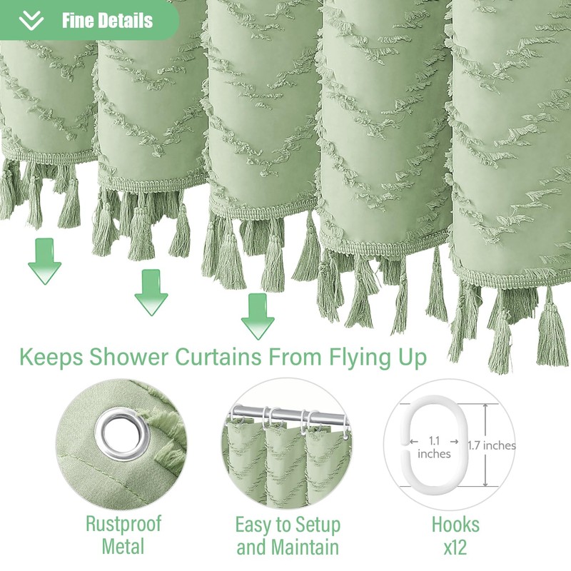 Dynamene Extra Long Shower Curtains, 96 Inch Long Boho Tufted