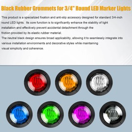 PSEQT 3/4'' Round Rubber Grommets for 3/4'' LED Lights, Waterproof Gasket with Inner Hole and Grooves for Secure Fastening, Fit for 0.75-inch Round LED Side Clearance Tail Marker Lights (Pack of 20)