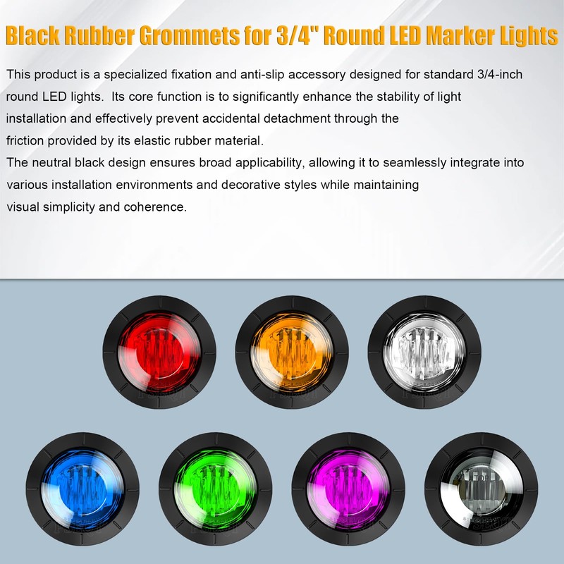 PSEQT 3/4'' Round Rubber Grommets for 3/4'' LED Lights, Waterproof