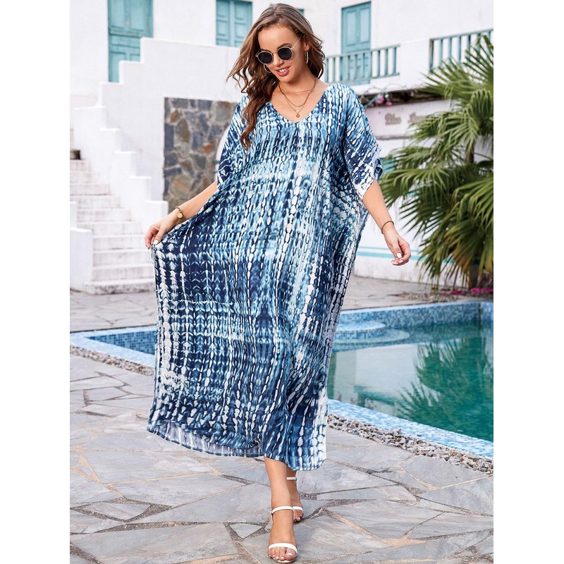IMAGEKOPE - Traje de baño largo con estampado de caftanes