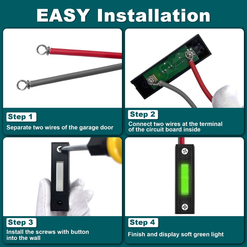 Universal Garage Door Opener Wire Switch, Replacement Wired Lighted Garage