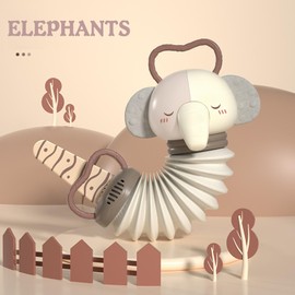 Baby Hand-Pull Musical Instrument, Animal Head Design (Deer, Elephant, Lion) with Music and Sound Effects, Baby Musical Toys (Elephants)