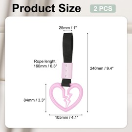 PATIKIL 2Pcs Broken Heart Shaped Car Handle Straps, Car Hanging Accessories Bumper Warning Ring Drift Charm for Auto Decor Interior Exterior Decoration, Pink