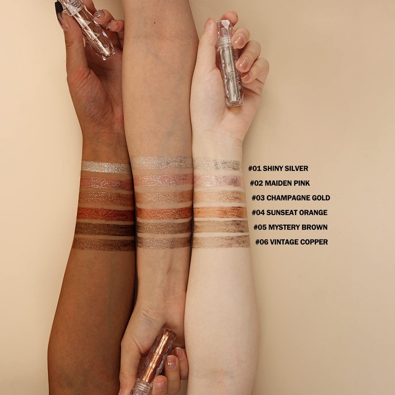 Liquid Eyeshadow with 6 Colours, Metallic Pigment, Quick Drying and