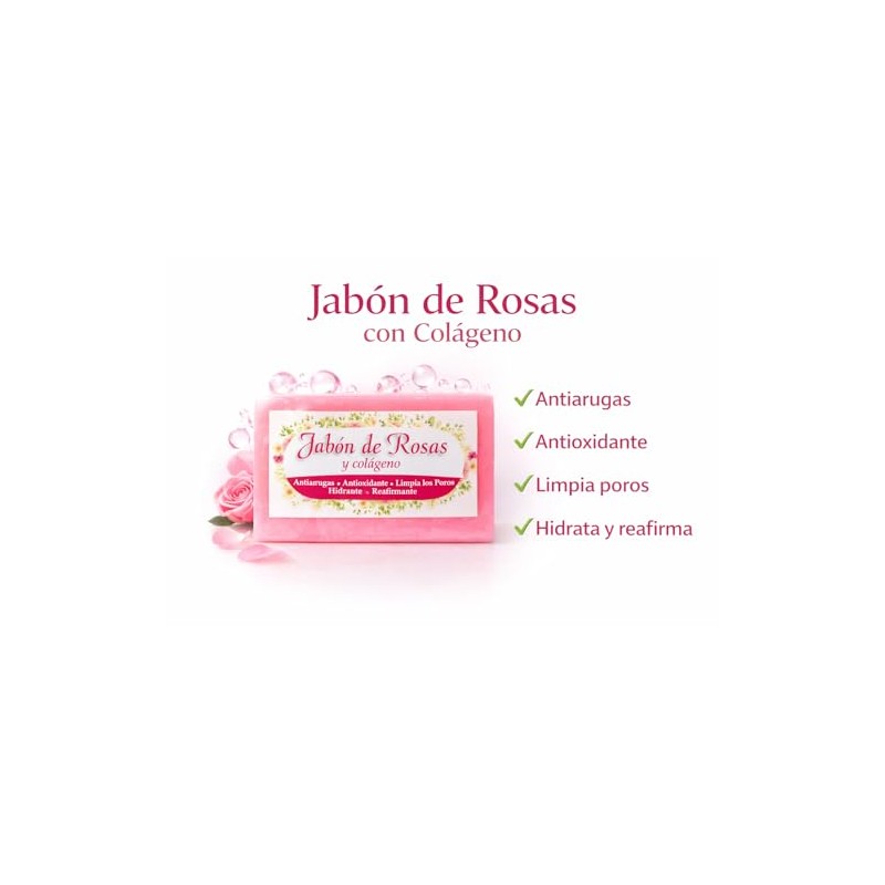 Jabón Artesanal de Rosas y Colágeno 100gr, Natural.