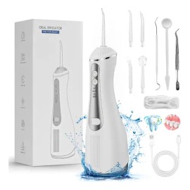 Irrigador Bucal Limpiador Con 4 Boquillas Dientes Eléctrico Alta Calidad Profesional Con Hilo Dental Y Kit De Espejo Bucal