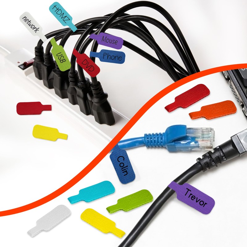 Alovez Pack of 40 Cable Labels, Cable Labelling, Reusable, Multicoloured