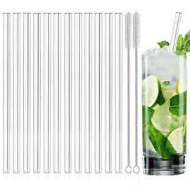 12 x Glass Straws Long – Glass Drinking Straws Glass Straw Long 21.5 cm – Glass Straws Glass Drinking Straws Dishwasher Safe – Glass Straws Glass