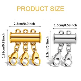 4 PCS Necklace Layering Clasps, Magnetic Layered Necklace Clasps, 2 & 3 Strand Multi Necklaces Layered Necklaces Separator & Shortener for Jewellery Bracelets Crafts Making (Gold & Silver)