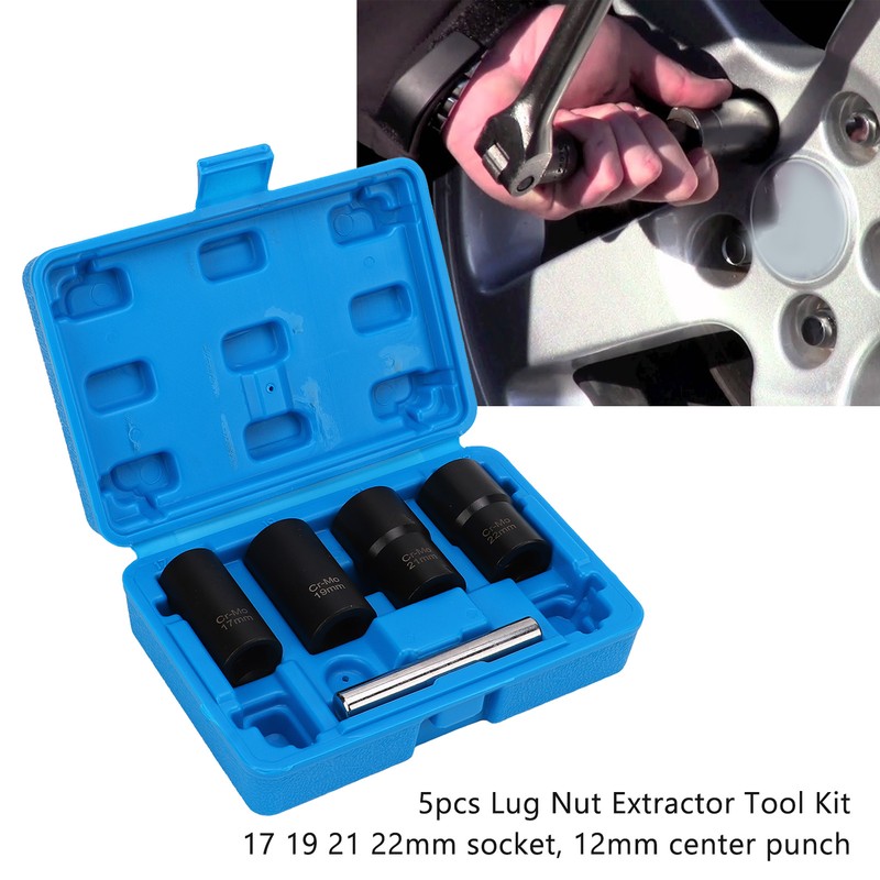 5pcs Lug Nut Extractor Tool 1/2in Drive Metric 17 19