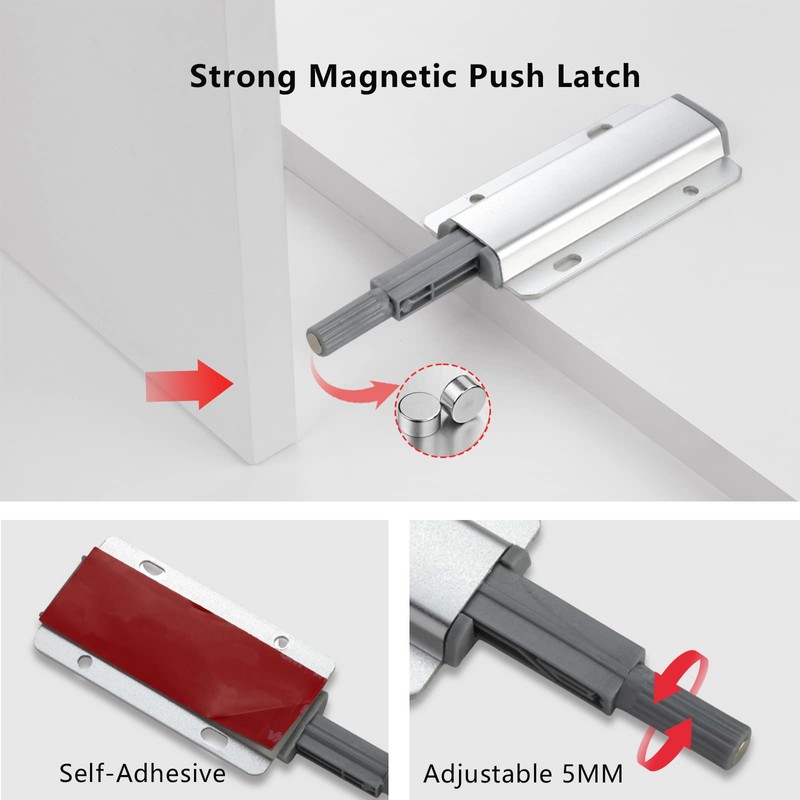 Redunest Push to Open Door Latch, 10 Pack Magnetic Push