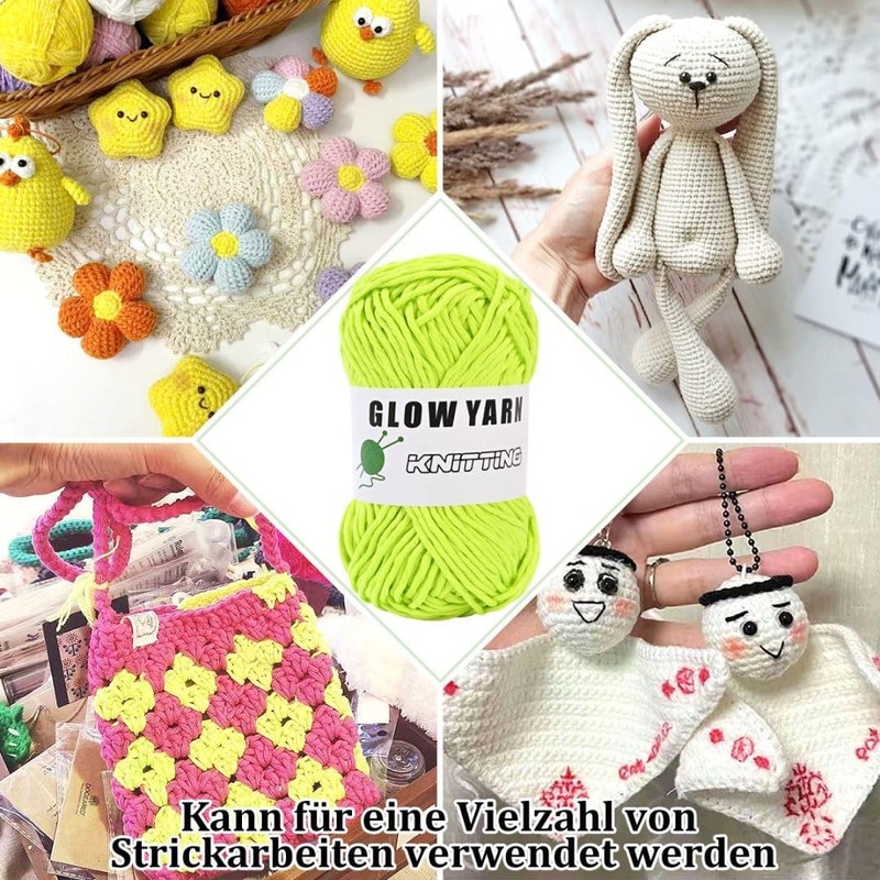 Glow-in-the-dark braided yarn, multiple colours, 4 mm