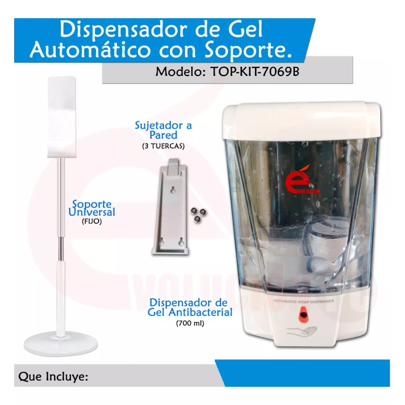 Seguridad Total Kit Despachador Gel Antibacterial + Pedestal Anticontacto V2