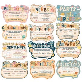 Wxiben Parts of Speech Posters for Classroom - 12Pcs English Grammar Posters Chart, Educational English Classroom Language Bulletin Board Decorations, Elementary School Teacher Materials