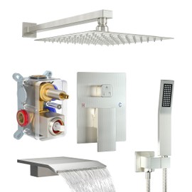 Fatspas Shower System with Tub Spout, Wall Mounted Shower Faucet Set for Bathroom with 10 Inch Rain Shower Head and Handheld Shower Head Set, Brushed Nickel