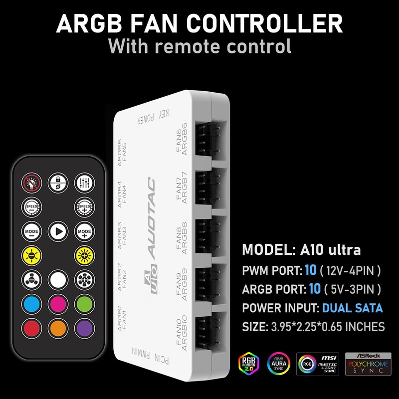 Auotac ARGB Controller PWM Fan Hub with RF Remote, (Connect