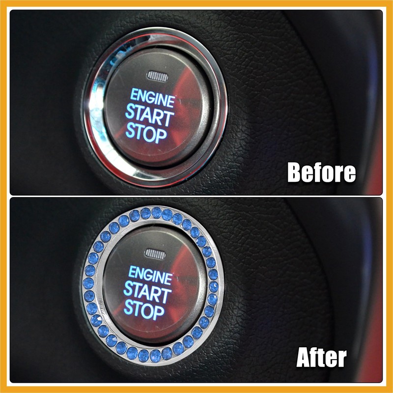 Partuto 2pcs Car Start Stop Ring Rhinestone Push Start Button