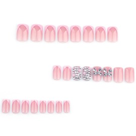 Hkanlre Press on Nails Square Pink Fake Cute Nails Tips Full Cover Short French False Nails for Women 24PCS