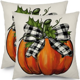 Fall Pillow Covers 18x18 Set of 2 Burnt Orange Pumpkin Thanksgiving Harvest Outdoor Decorative Throw Pillows Farmhouse Pillowcases Autumn Cushion Case Seasonal Gift Decor for Home Sofa Couch Bed
