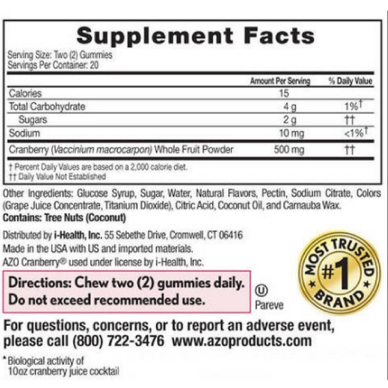 AZO Cranberry Gummies Urinary Tract Health, Mixed Berry 40 ea