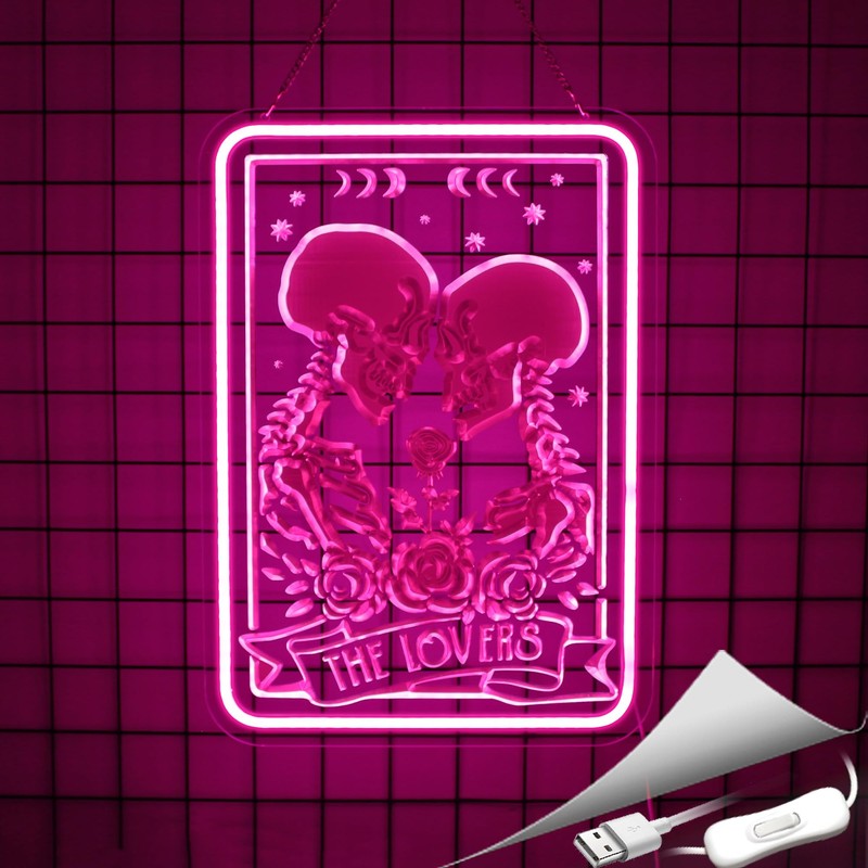 Whfobfe Skeleton Lover Neon Sign Led Neon Lights Neon Signs
