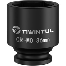 Dado de Impacto de 36 mm, con accionamiento de 1/2 Pulgada y diseño de 6 Puntas, Acero al Cromo-molibdeno tratado térmicamente, Normas ANSI, Sistema métrico, Dado para Tuerca de Eje para E