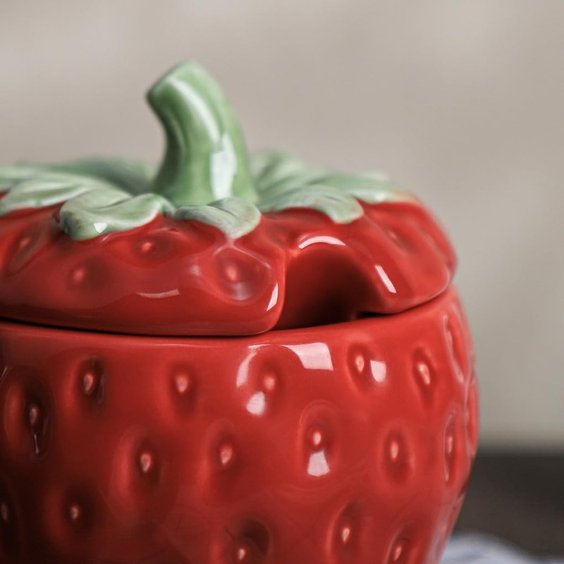 WAIT FLY Strawberry Ceramic Sugar Bowl with Lid, Sugar Container,