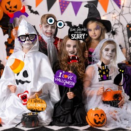 Halloween Decorations Photo Booth Props,Spooky Halloween Photo Booth Selfie Props: Pumpkins,Ghost,Spider,Hocus Pocus Halloween Photo Booth Props for Adult Kids Halloween Trick or Treat Dress Up Party