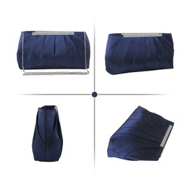 Jywmsc Women's Satin Evening Bag Elegant Satin Pleated Evening Clutch Purses for Women Silver Wedding Handbag, navy blue, Elegant