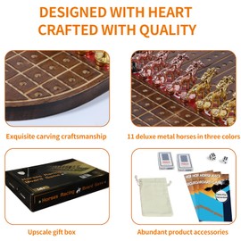 HOROW Metal Horse Racing Board Game Card Board Game Finish Line Luxury Edition Solid Wood Race Game Board 11 Batches of Metal Model Horses 2 Sets of Dice and 2 Boxes of Cards…