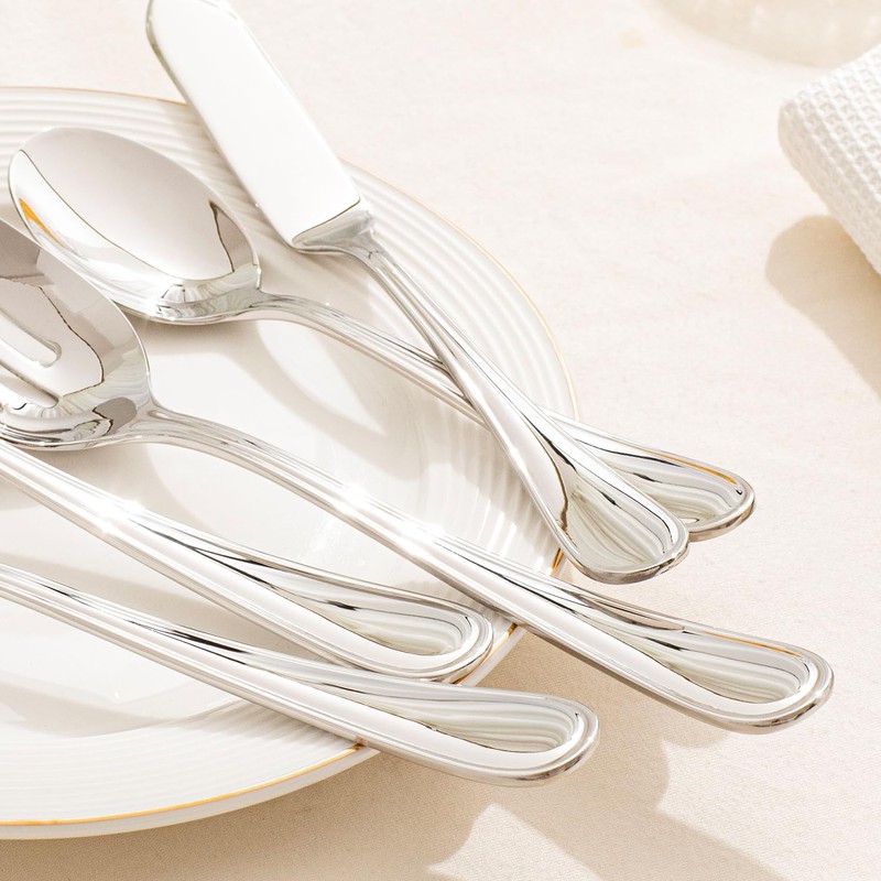 KINGSTONE 45 Piece Silverware Set for 8 with Serving Utensils,