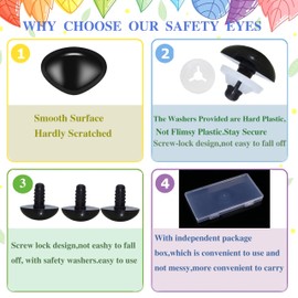 100Pcs Safety Noses and Washers for Amigurumi Crochet - Thalinfayi 15 * 20mm Black Plastic Safety Nose Triangle Crochet Craft Nose for Amigurumi, Crafts, Crochet Doll DIY Making Supplies