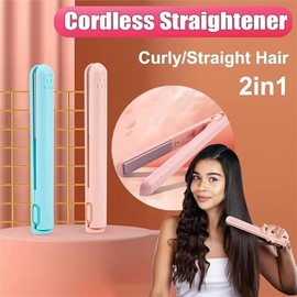 2025 Neu Mini Dual Purpose Curling Eisen, Mini Lockenstab mit Doppeltem Verwendungszweck, Haarglätter und Locken 2 in 1, Tragbarer Reise Lockenstab für alle Haartypen (Blau)