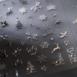 Christmas Silver Nail Stickers Snowflake Nail Art Decals 5D Embossed Self Adhesive Rhinestone Nail Design Christmas Tree Nail Decals for Nail Art Reindeer Nail Art Supplies for Women DIY Manicure