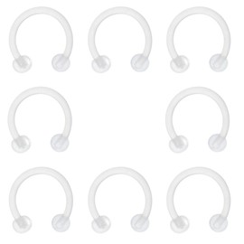 Oasis Plus 8pcs 16G 8mm Clear Flexible Horseshoe Retainer Nose Septum Ring Snake Smiley Eyes Nipple Lip Cartilage Piercing