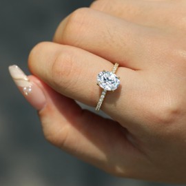 MoiuVieg Oval Engagement Ring 925 Sterling Silver Oval Cut 1ct Cubic Zirconia 14K Gold Plated CZ Rings Anniversary Eternity Wedding Band for Her Women Size 6