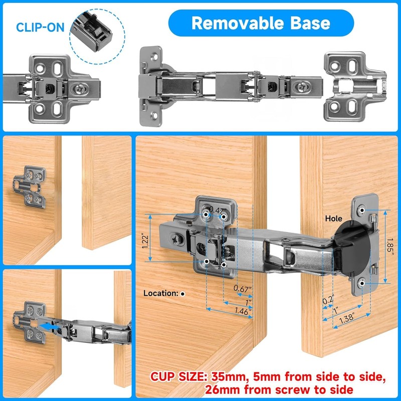 2 Pcs Kitchen Cabinet 165 Degree Full Overlay Hinges Frameless
