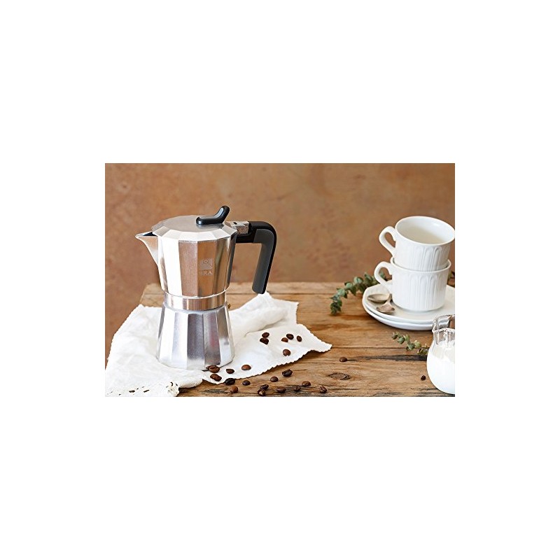 BRA Deluxe2 Espressokocher, Aluminium 6 tassen schwarz/edelstahl