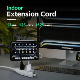 EP Low Profile 15 Ft Flat Plug Extension Cord - 16 AWG 3 Prong Grounded Cable with 3 Outlets, Perfect for Indoor Use, White, UL Listed