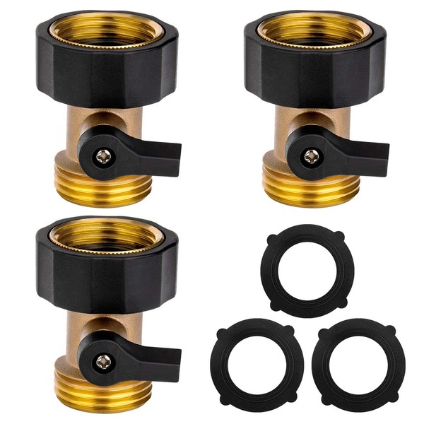 Heavy Duty Brass Shut Off Valve Garden Hose Connector，3PCS 3/4"